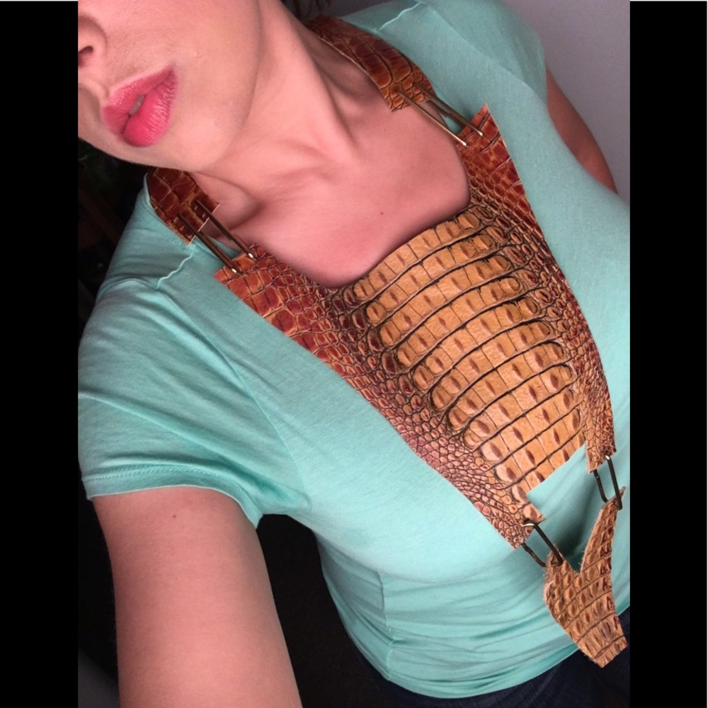 OOAK Crocodile pattern handmade statement necklace